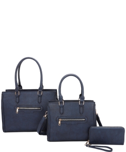 3 In1 Plain Zipper Satchel Bag with Bag and Wallet Set LF-22511 NAVY